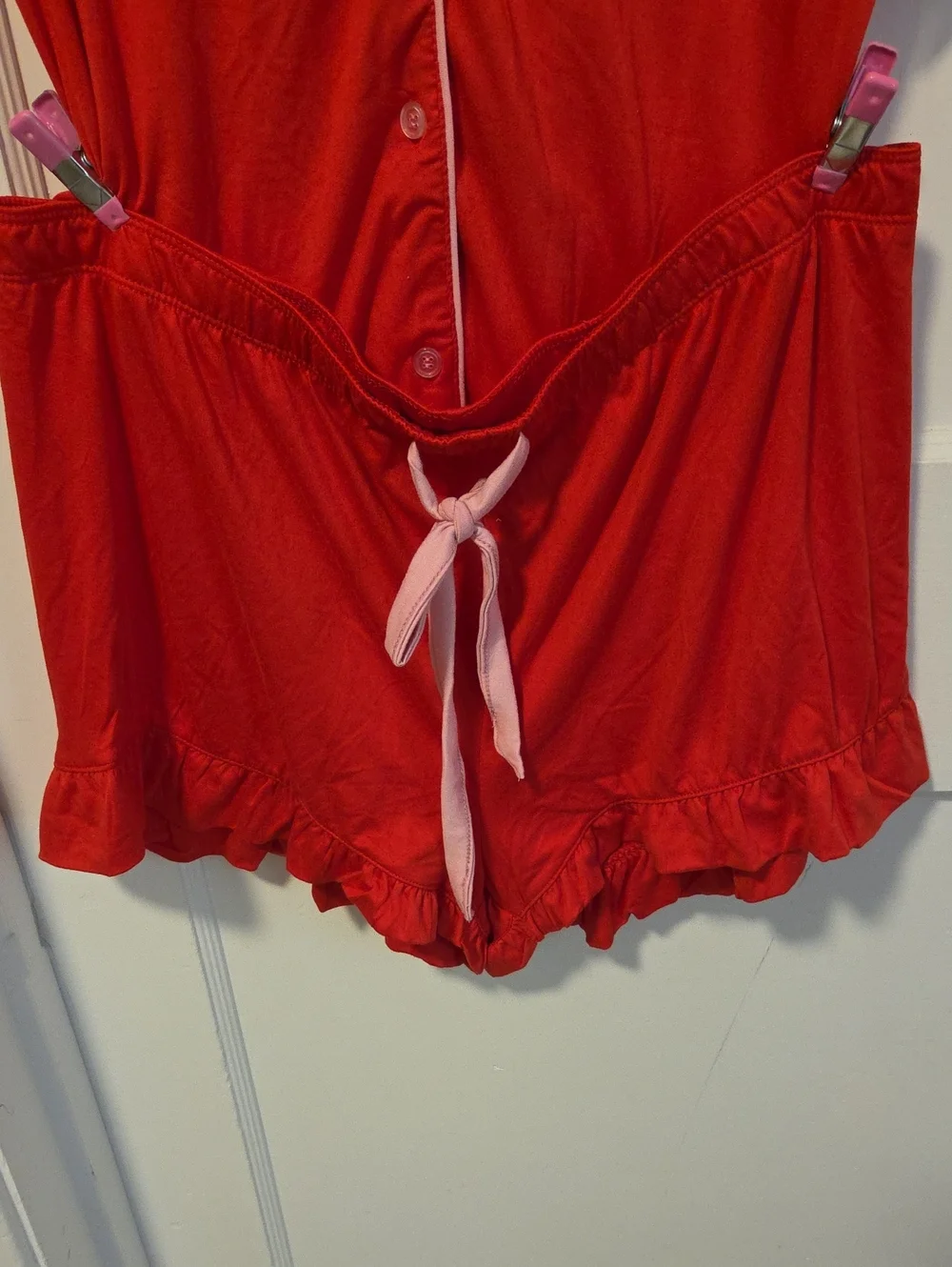 2 Piece Women’s Short Sleeve Red Pajama Set  Super Soft Fabric